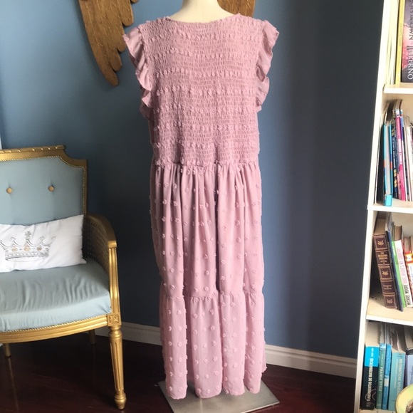 ARULA dusty rose Swiss dot sleeveless chiffon summer maxi dress size B 18-20 - Picture 6 of 14